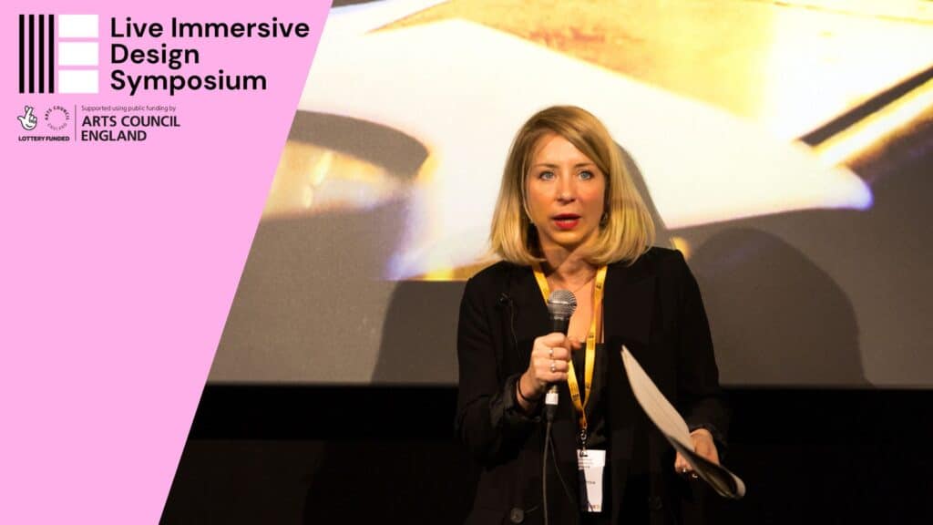 Hannah Price presenting at the Live Immersive Design Symposium in October 2023