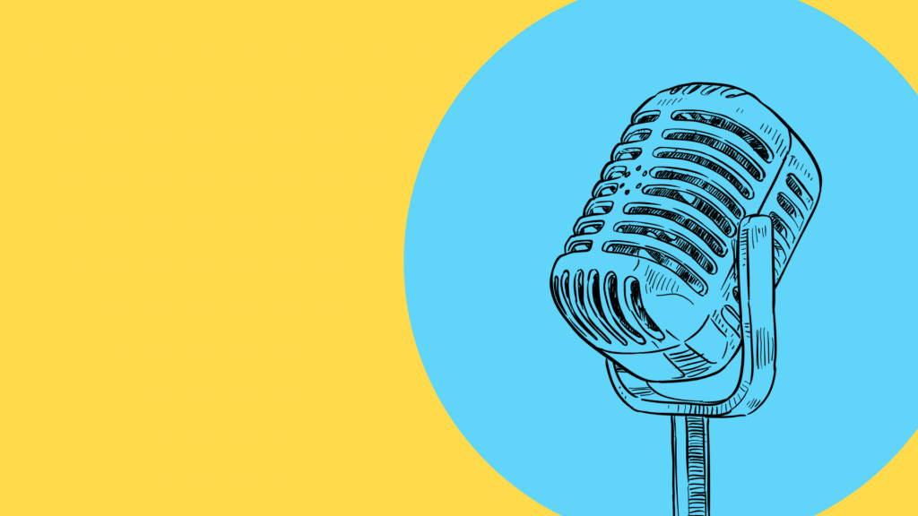 Vintage microphone on bright background