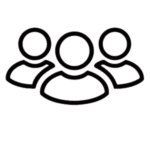 Three stylised human figures icon